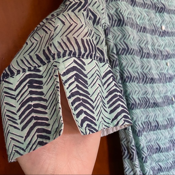MaxMara Weekend Gauzy Resort Button-Down Shirt in Aqua and Blue Chevron - Picture 5 of 9